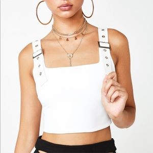 Tiger Mist White Crop Top with Buckle Straps